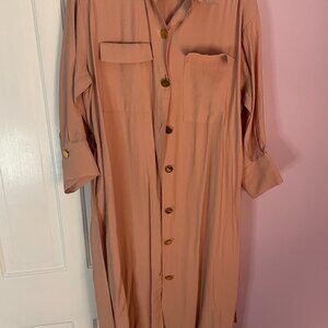 L Shirtdress w self belt,  hammered gold designer buttons, flap breast pockets